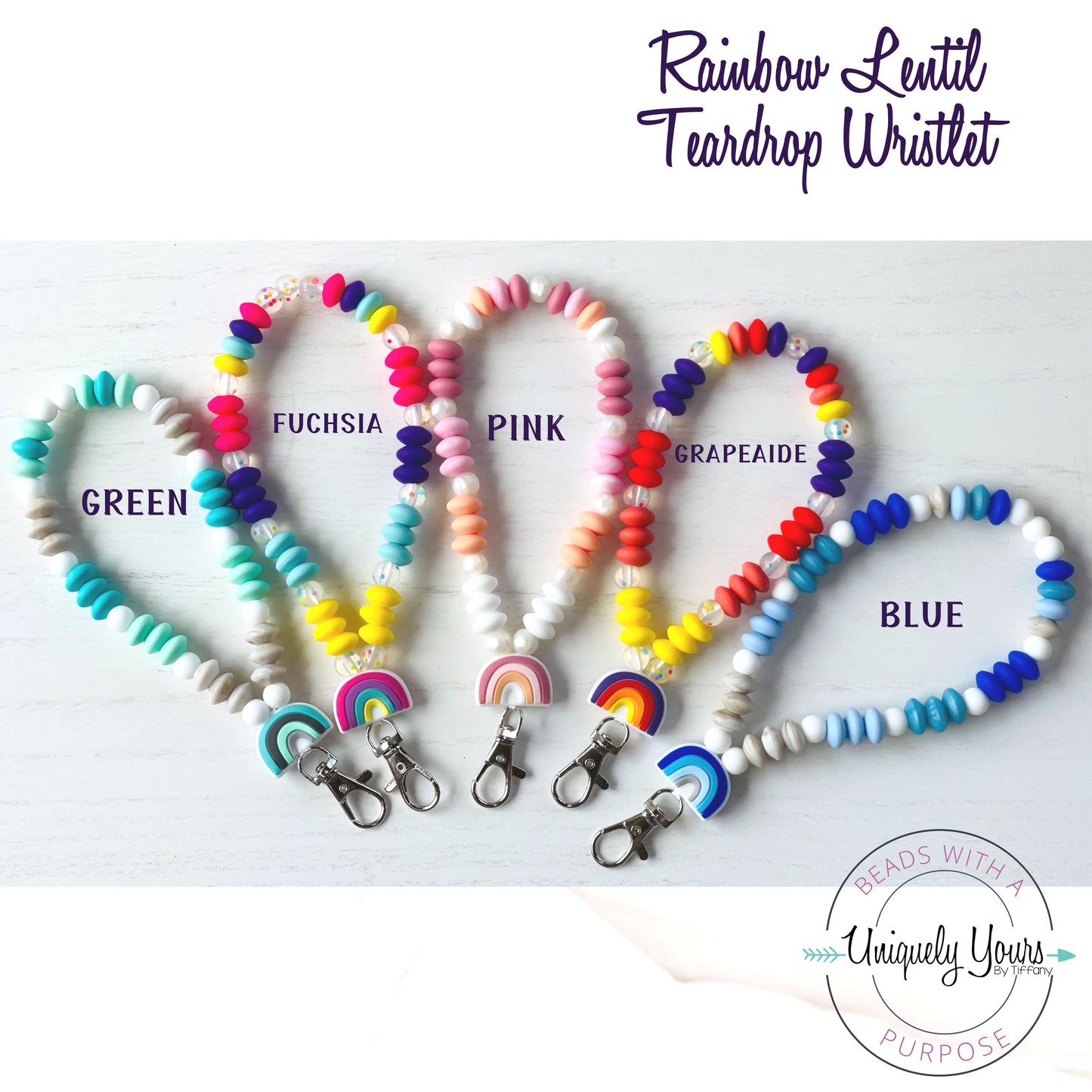 Rainbow Lentil Teardrop Keychain - uniquelyyoursbytiffany