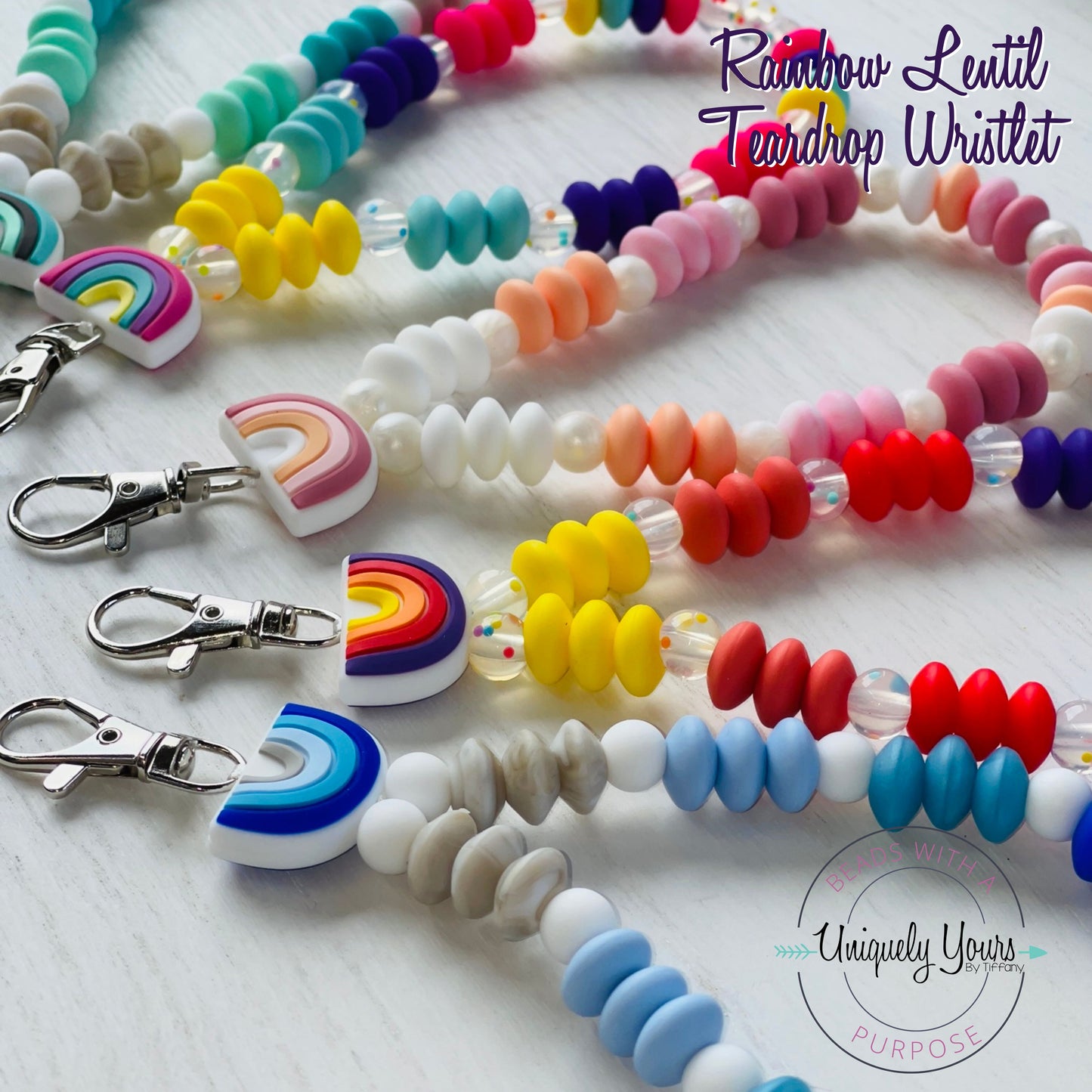 Rainbow Lentil Teardrop Keychain - uniquelyyoursbytiffany