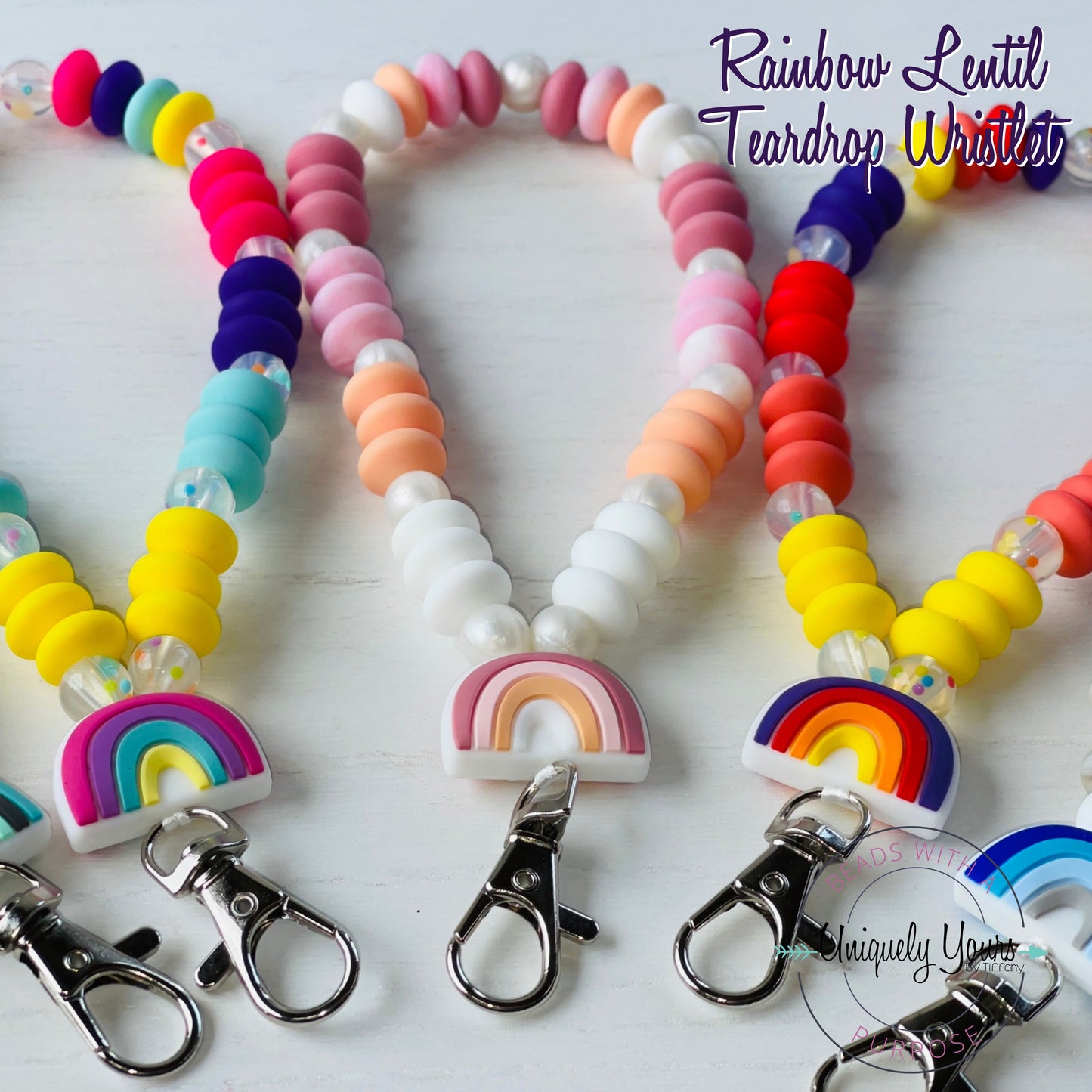 Rainbow Lentil Teardrop Keychain - uniquelyyoursbytiffany