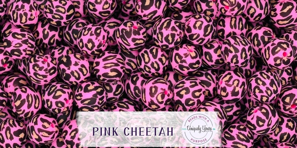 Pink Cheetah 15MM Round Silicone Beads