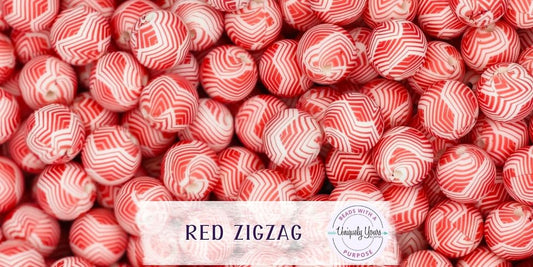 Red ZigZag 15MM Round Silicone Beads