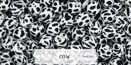 Cow 15MM Round Silicone Beads