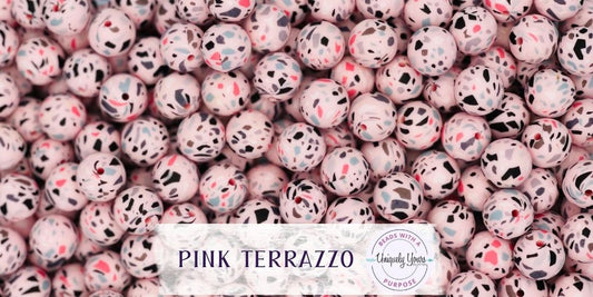 Pink Terrazzo 15MM Round Silicone Beads