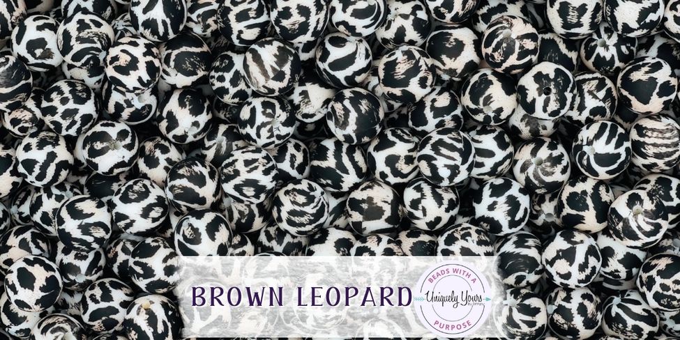 Brown Leopard 15MM Round Silicone Beads