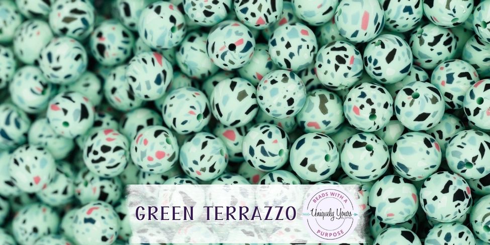 Green Terrazzo 15MM Round Silicone Beads