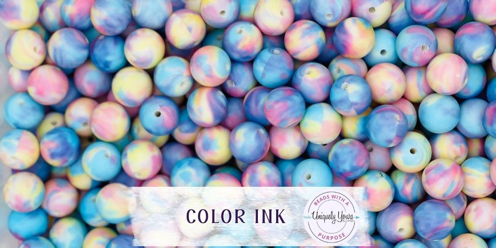 Color Ink 15MM Round Silicone Beads