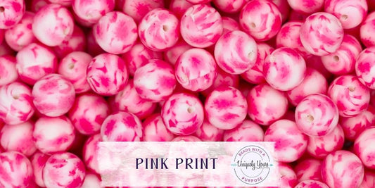 Pink Print 15MM Round Silicone Beads