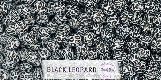 Black Leopard 15MM Round Silicone Beads