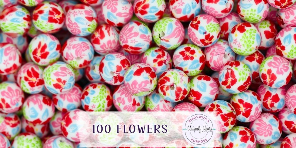 Flowers 15MM Round Silicone Beads