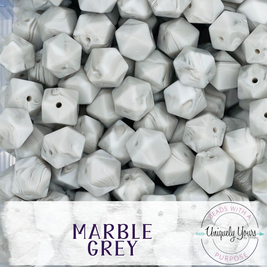 14MM Hexagon Marble Silicone Bead