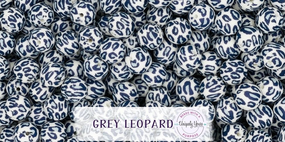 Grey Leopard 15MM Round Silicone Beads