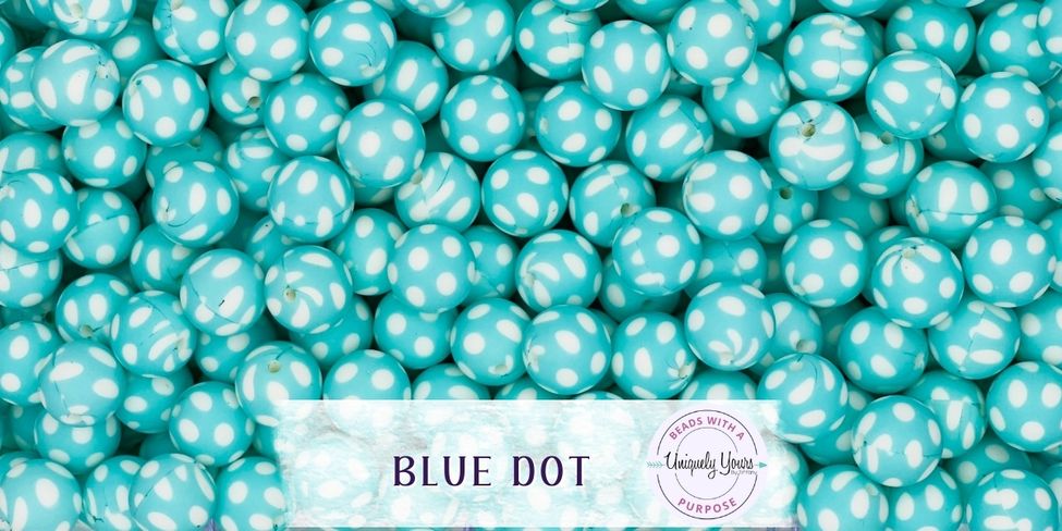 Blue Dot 15MM Round Silicone Beads