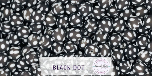 Black Dot 15MM Round Silicone Beads