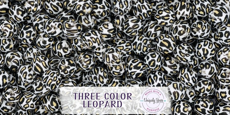 Three Color Leopard 15MM Round Silicone Beads