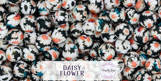 Daisy Flower 15MM Round Silicone Beads