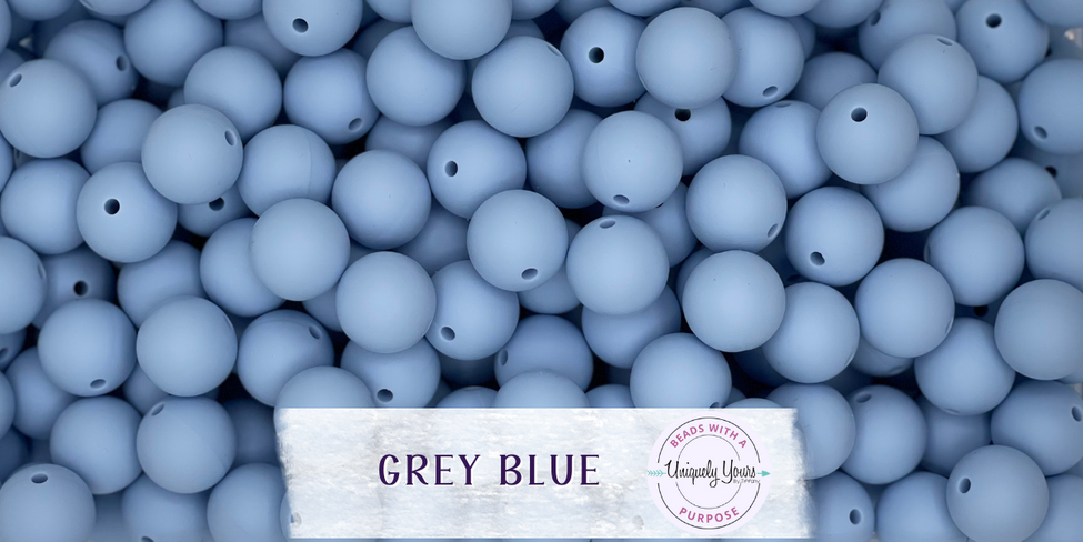Grey Blue 15MM Solid Round Bead