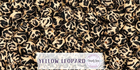 Yellow Leopard 15MM Round Silicone Beads