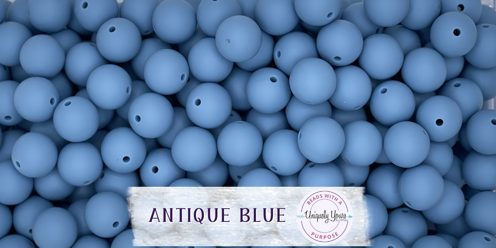 Antique Blue 15MM Solid Round Bead