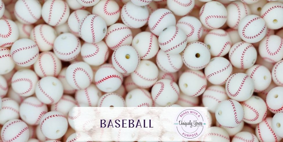 Baseball 15MM Round Silicone Beads